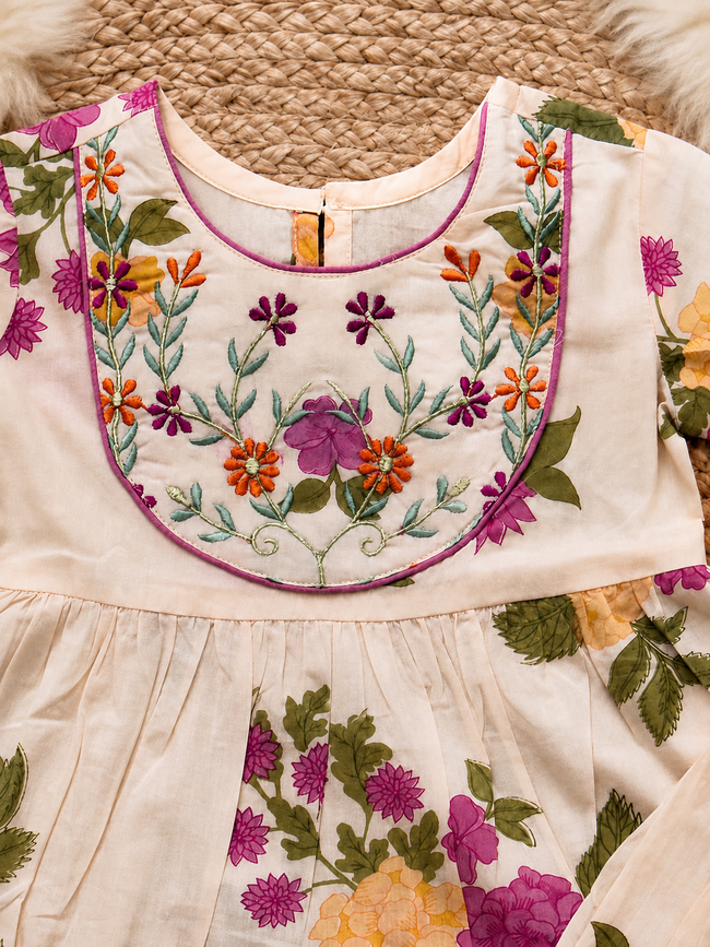 Peach Floral Cotton Top & Sharara Set