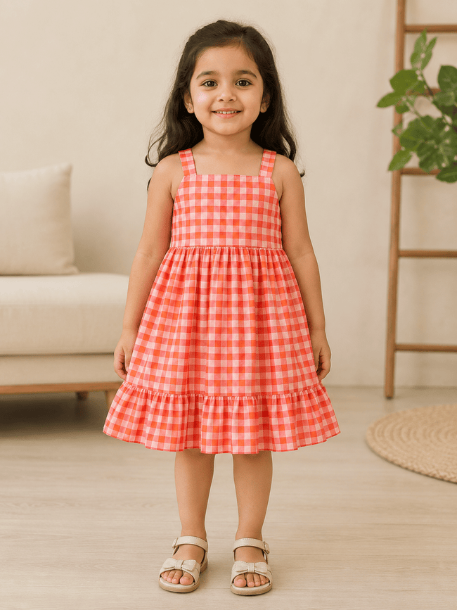 Cherry Gingham Charm Dress – Coral
