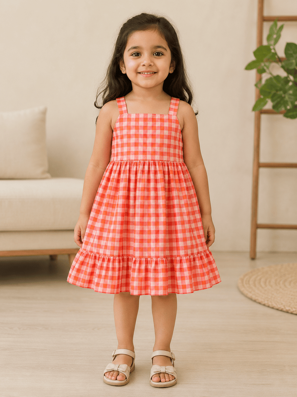 Cherry Gingham Charm Dress – Coral