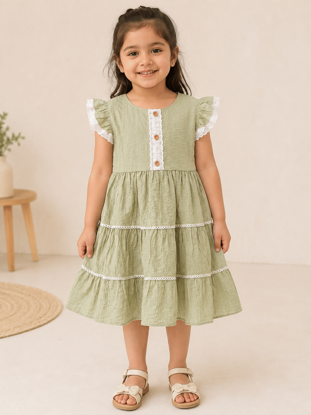 Sage Lace Tiered Frock