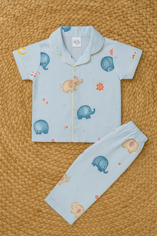 Muslin Elephant Print Cotton night Suit