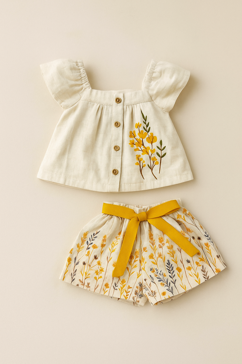 Twetoons Floral Embroidered Top with Matching Bow Shorts