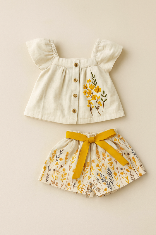 Twetoons Floral Embroidered Top with Matching Bow Shorts