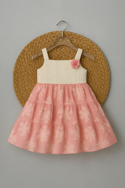 Crochet Yoke Floral Frock with Layered Skirt