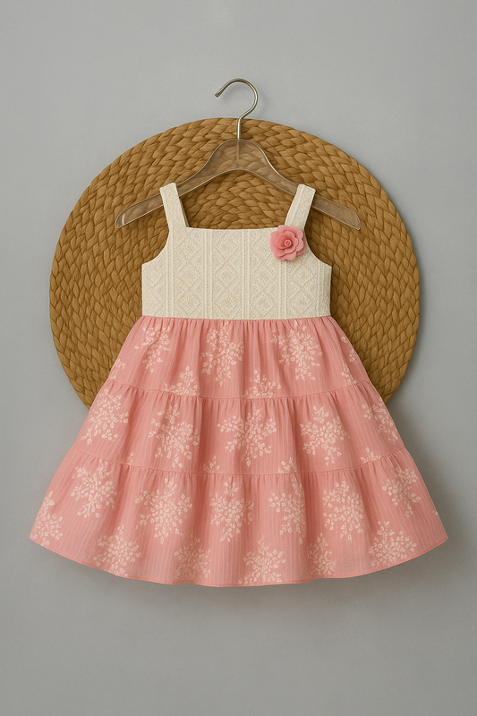 Crochet Yoke Floral Frock with Layered Skirt