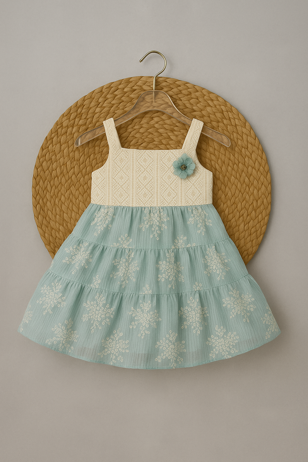 Crochet Yoke Floral Frock with Layered Skirt