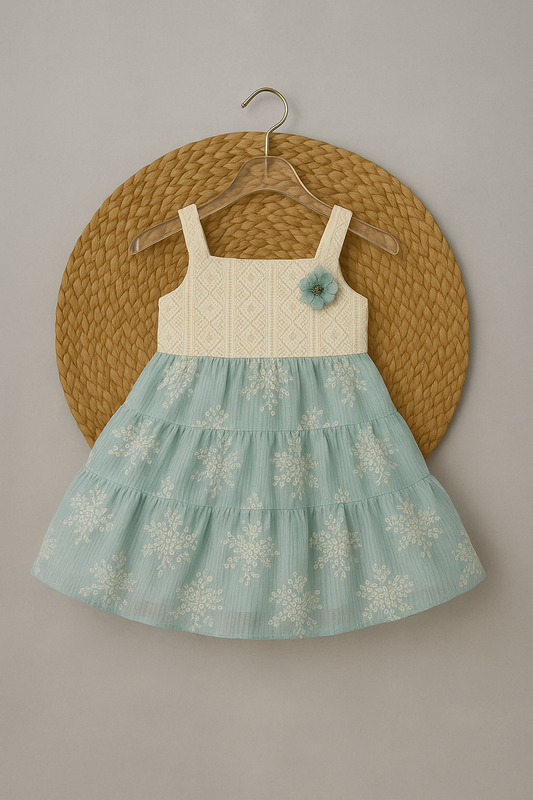 Crochet Yoke Floral Frock with Layered Skirt