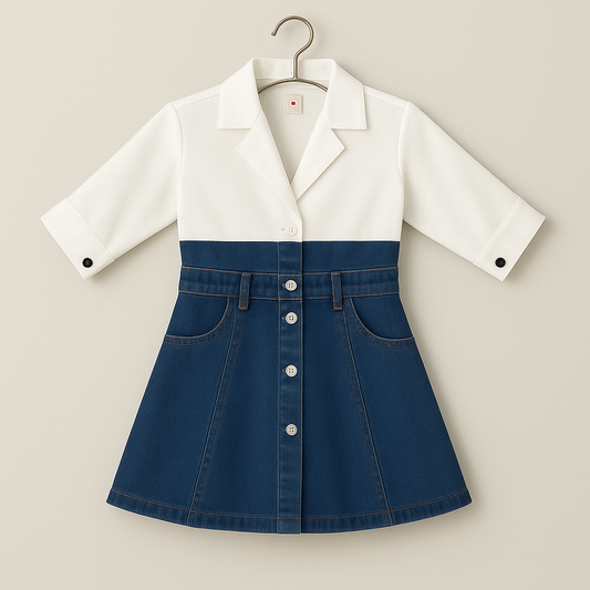Chic Denim Frock with Shirt-style Top