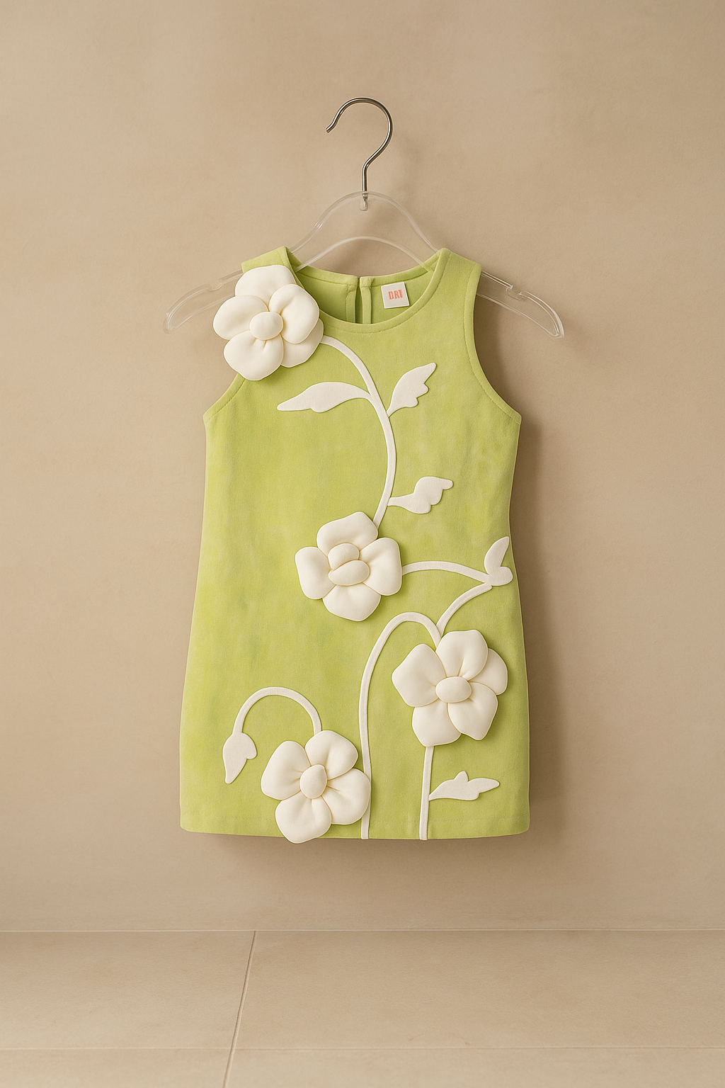 Fresh Green Frock With 3D Floral Detailing