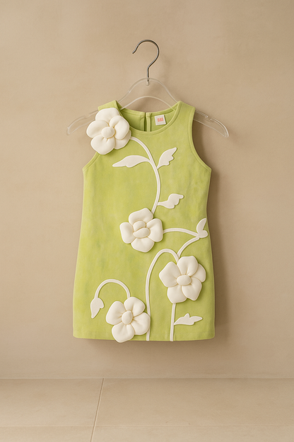 Fresh Green Frock With 3D Floral Detailing