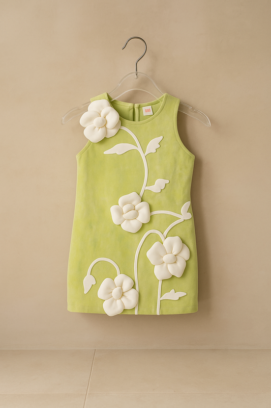Fresh Green Frock With 3D Floral Detailing