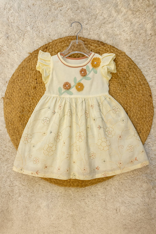 Soft Beige frock with floral embroidery detailing