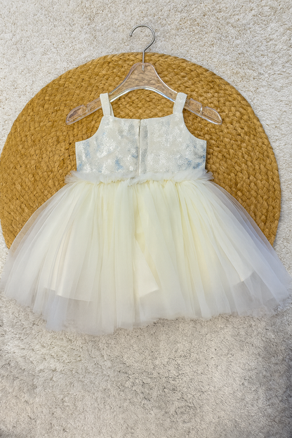 Elegant shimmer party frock with big bow detail