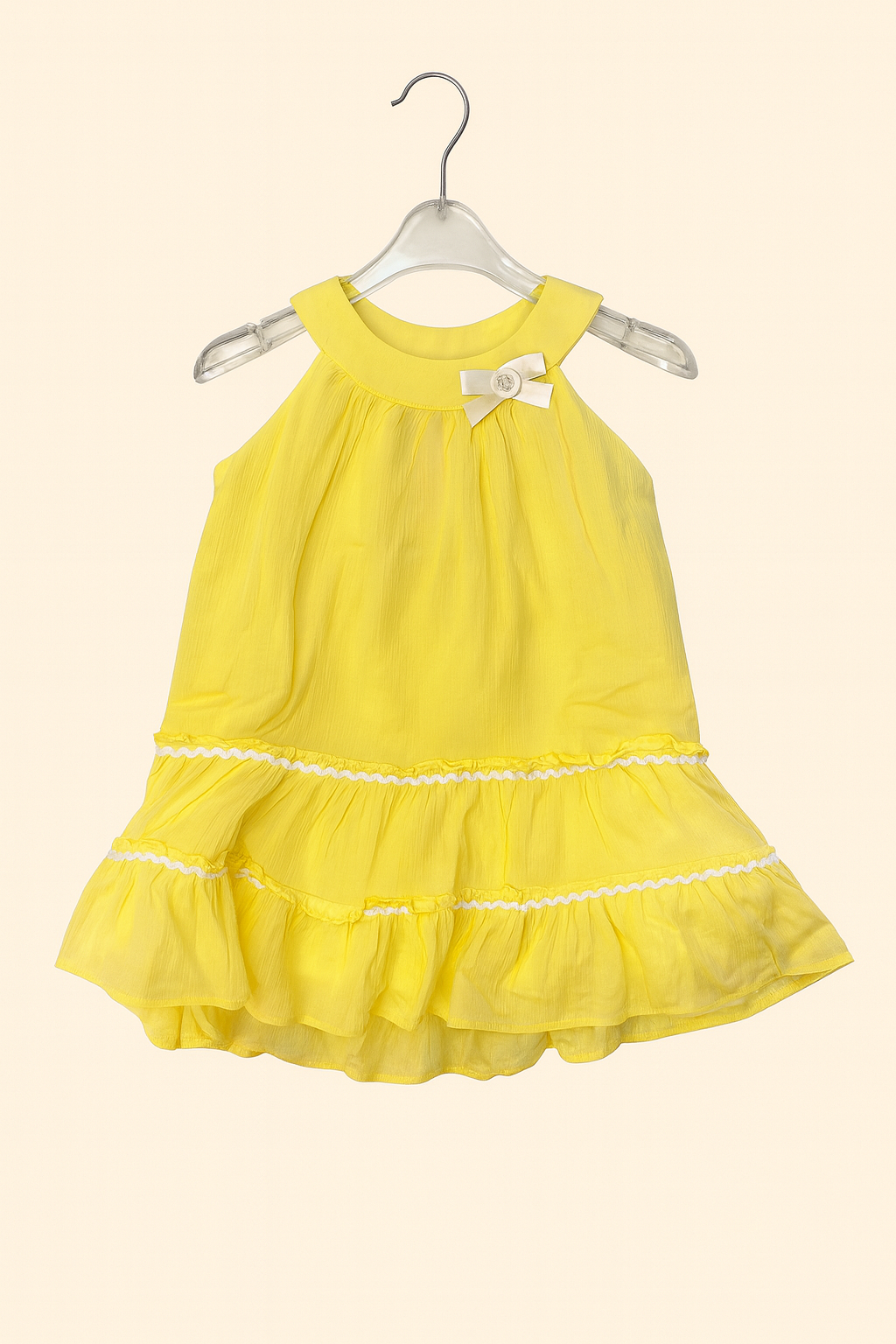 Lemon Yellow Frill Party Frock with Bow Detail