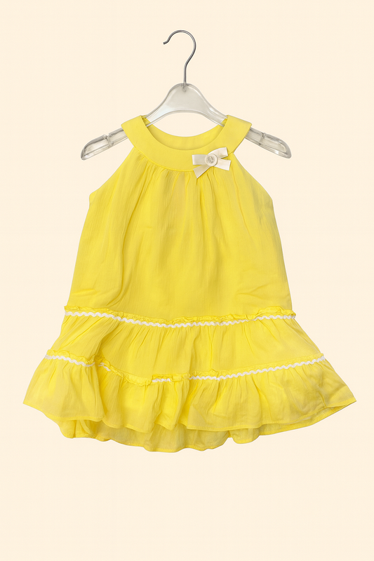 Lemon Yellow Frill Party Frock with Bow Detail