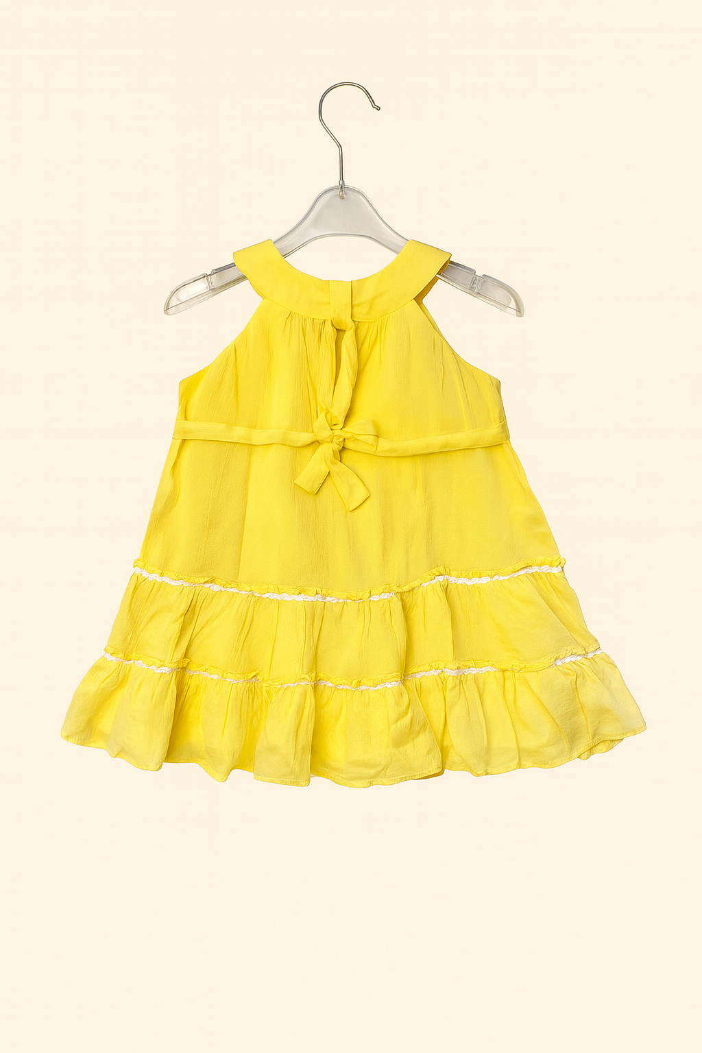 Lemon Yellow Frill Party Frock with Bow Detail