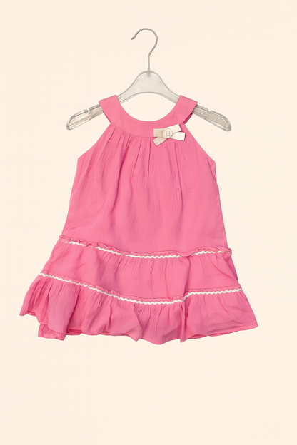 Blush Pink Frill Party Frock with Bow Detail