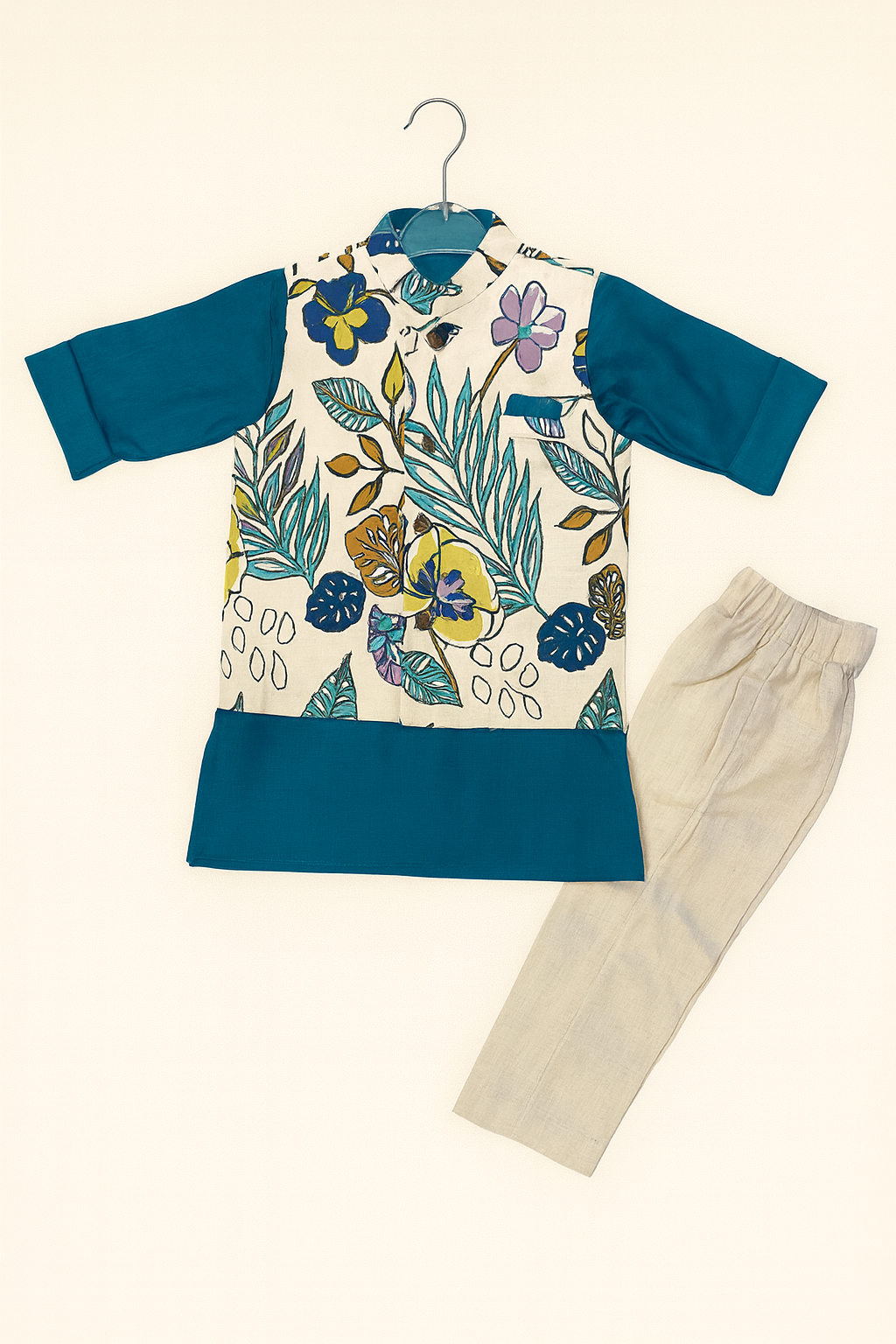 Boys' Floral Print Kurta Set with Nehru Jacket