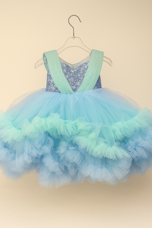 Glittery party frocks with dramatic ruffle layers