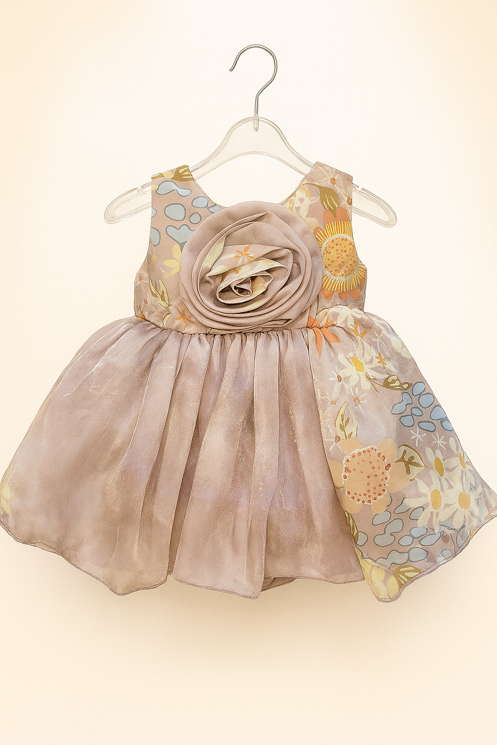 Elegant floral organza frock with oversized rosette