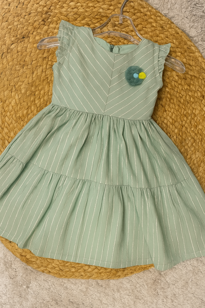Sparkle Stripe Frock with Flower Brooch – Pink & Mint