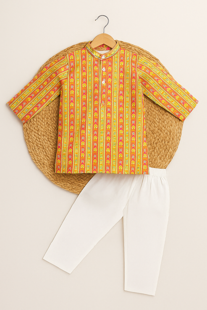 Cotton kurta pyjama set with festive prints