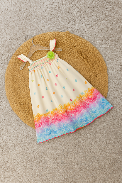 Girls Floral Frock With Hem Details