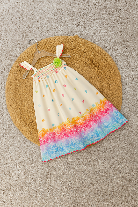 Girls Floral Frock With Hem Details