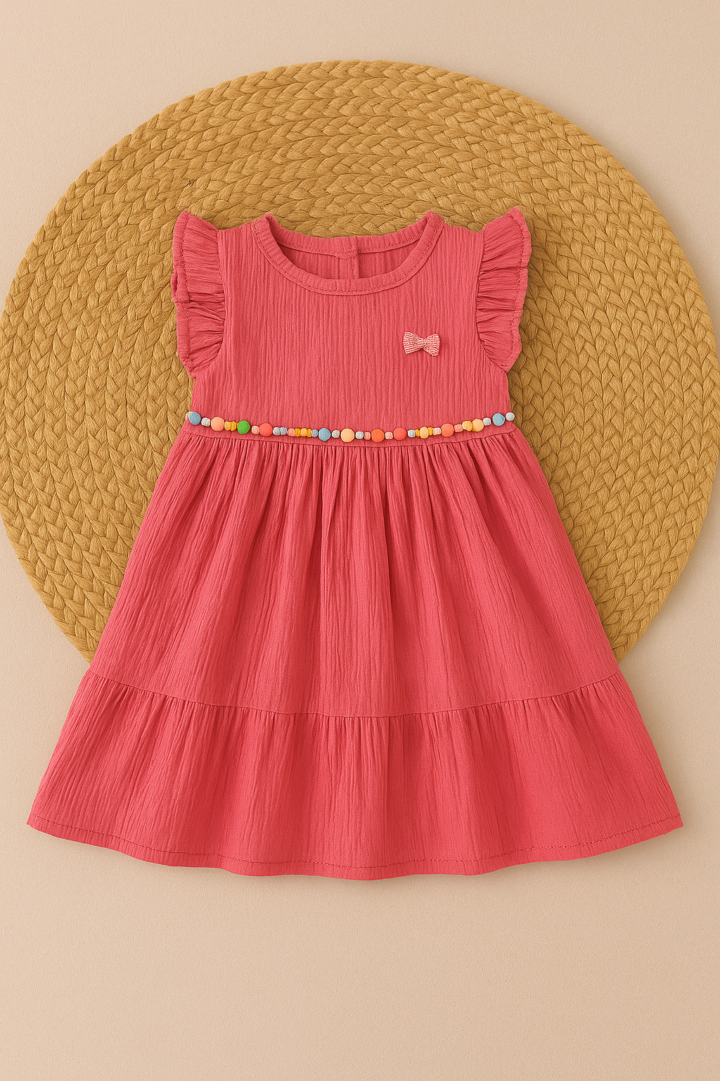 Girls Ruffled Sleeve Texture Frock