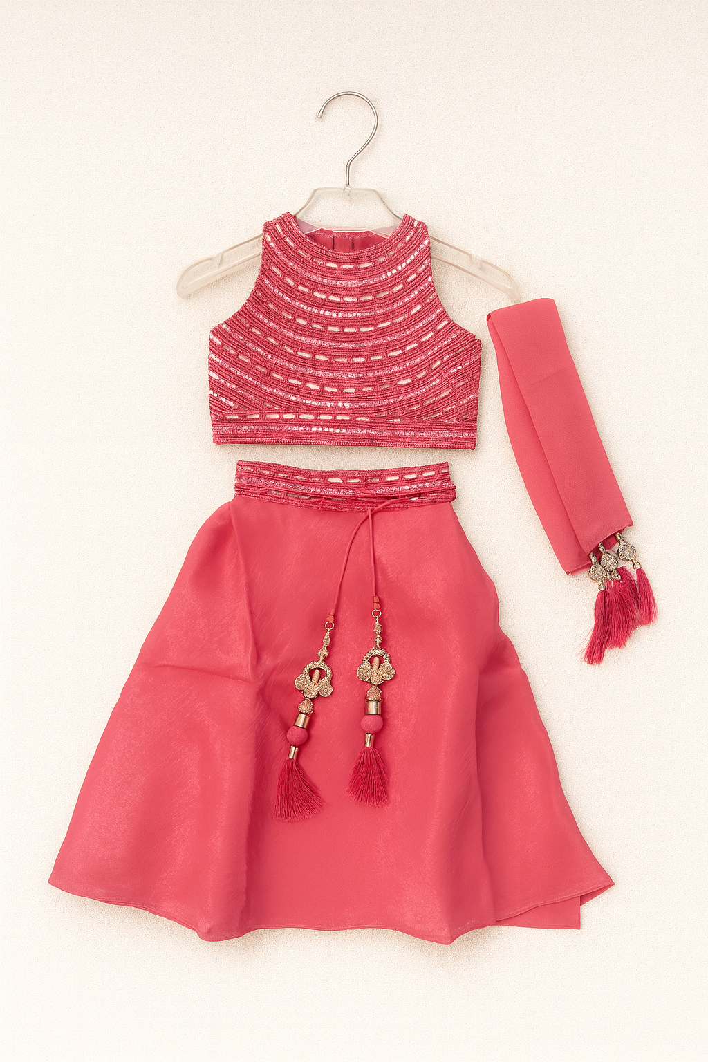 Coral pink shimmer top Sharara skirt with dupatta