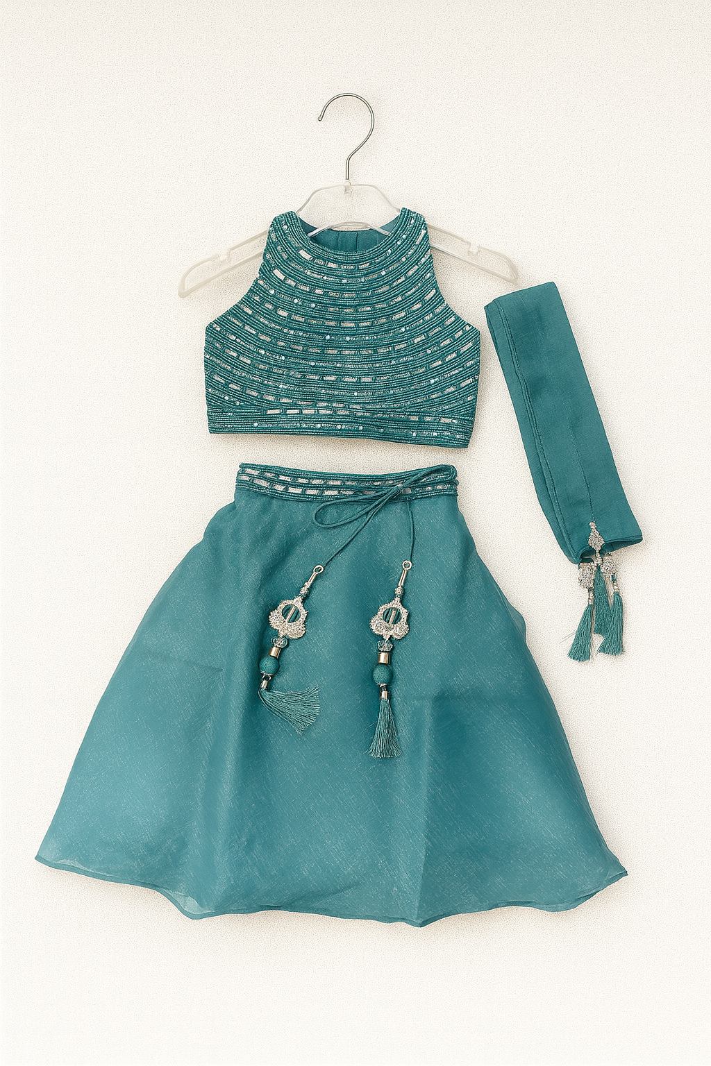 Teel Green shimmer top Sharara skirt With dupatta