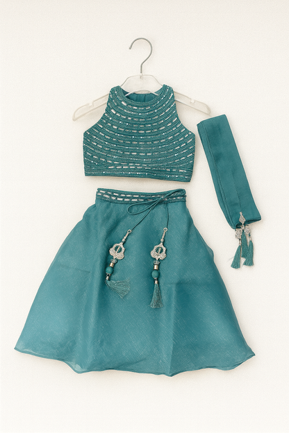Teel Green shimmer top Sharara skirt With dupatta