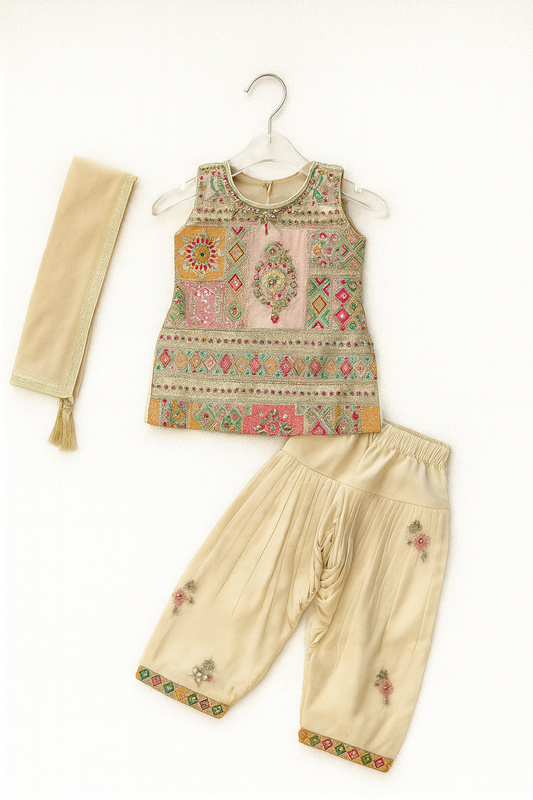 Boho Mirror Work Patch Top & Dhoti Set