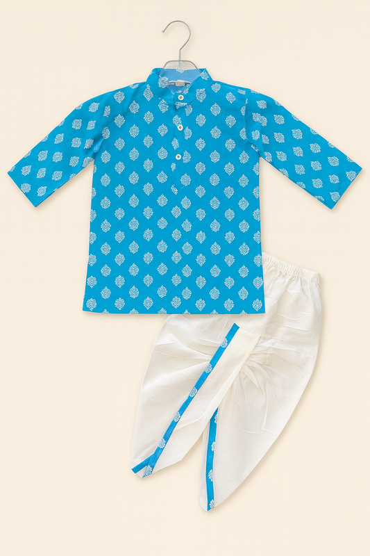 Printed Kurta with White Dhoti Set for Boys
