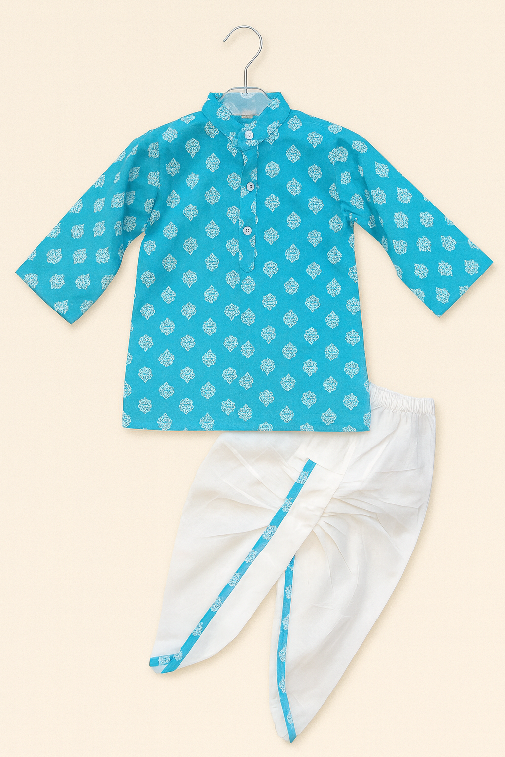 Printed Kurta with White Dhoti Set for Boys