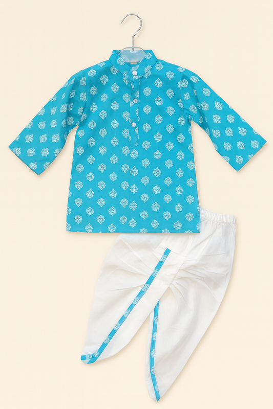 Printed Kurta with White Dhoti Set for Boys
