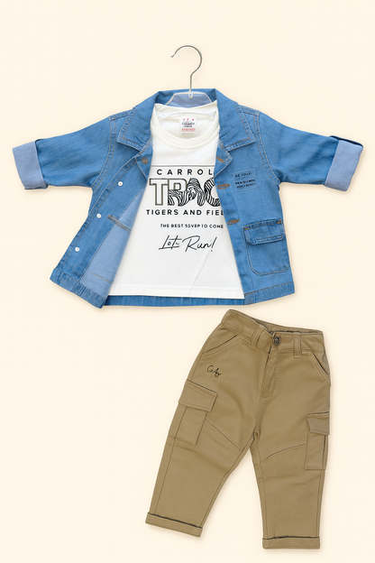 Boys' Blue Denim Shirt with Khaki Cargo Pant Set