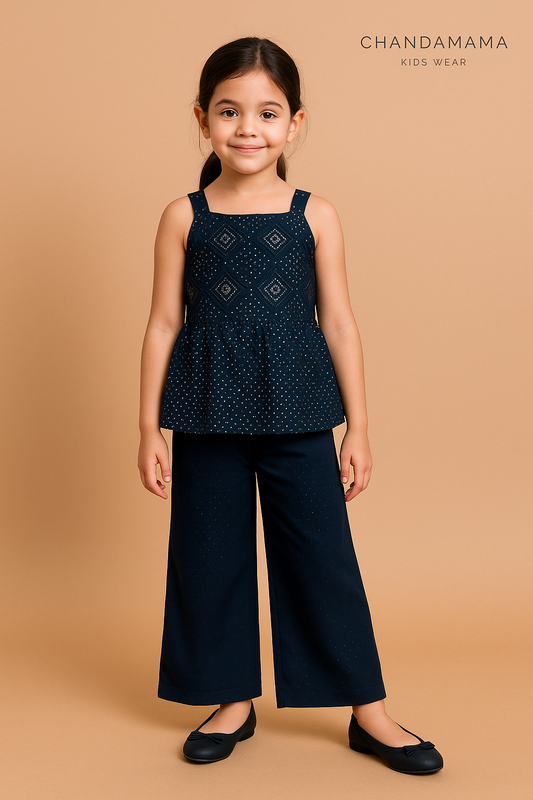 Midnight Blue Mirror Work Peplum Kurti & Palazzo Set