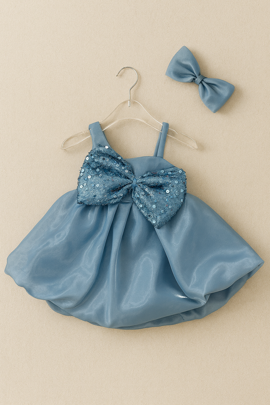 Shimmering Party Frock with Sequin Bow