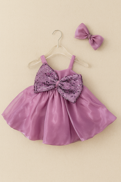 Shimmering Party Frock with Sequin Bow