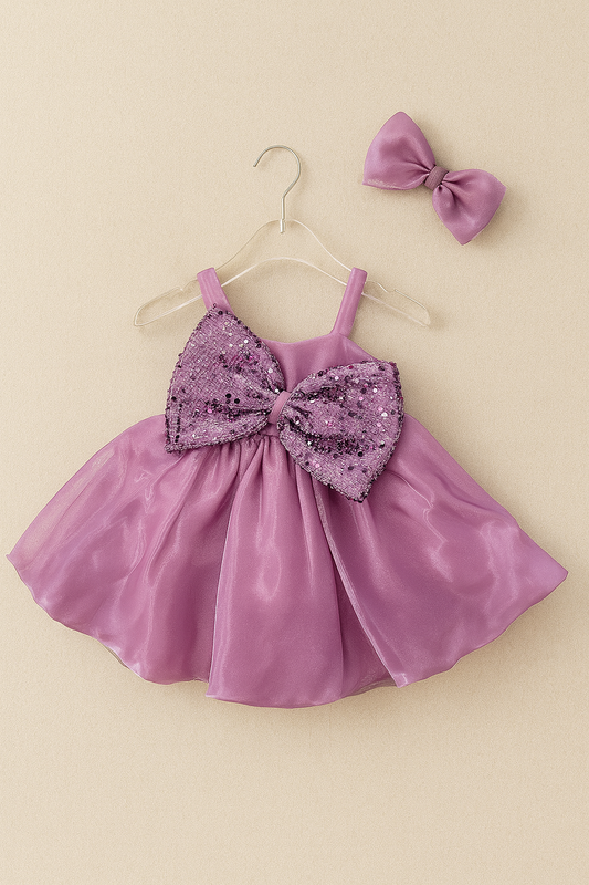 Shimmering Party Frock with Sequin Bow