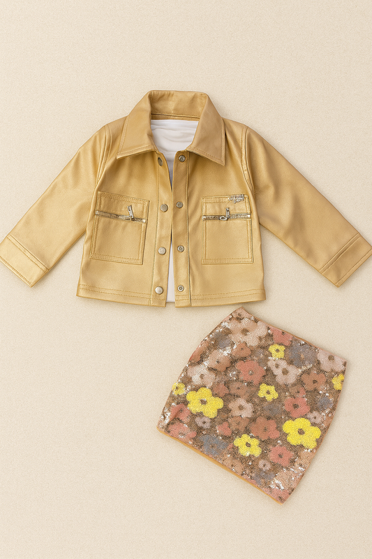 Stylish Jacket & Sequin Floral Skirt Set