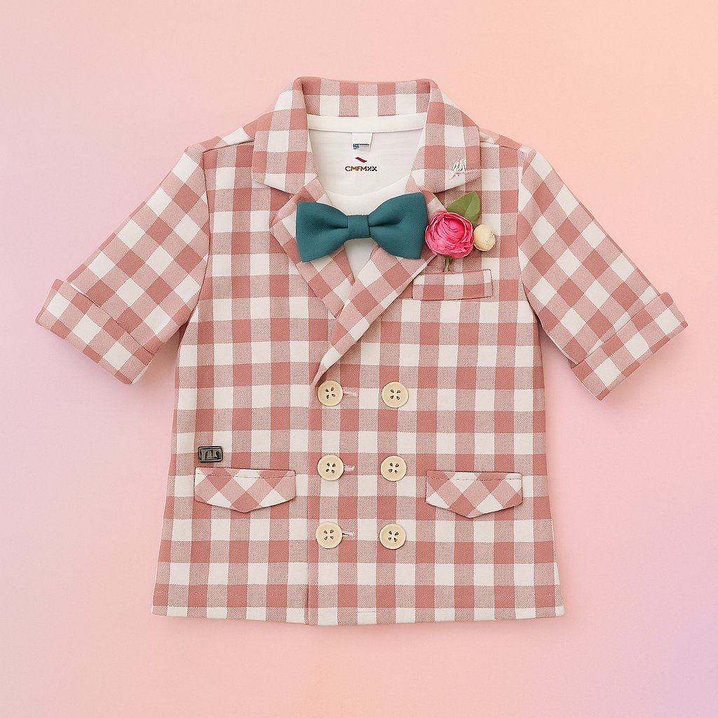 LITTLE COLLER Checkered Blazer & Shorts Set