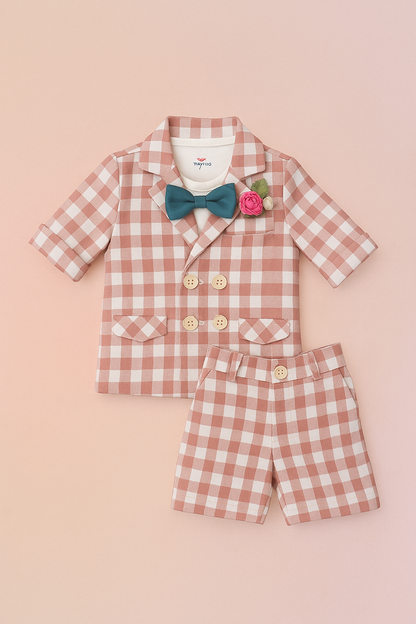 LITTLE COLLER Checkered Blazer & Shorts Set