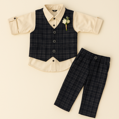 Boys' Checkered Navy Blue Formal Suit
