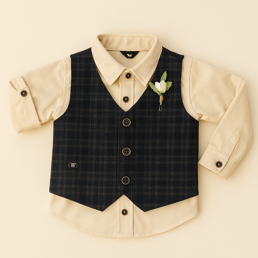 Boys' Checkered Navy Blue Formal Suit