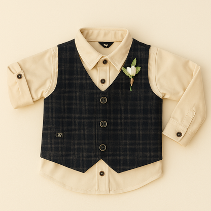 Boys' Checkered Navy Blue Formal Suit