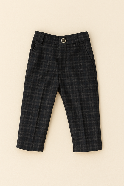 Boys' Checkered Navy Blue Formal Suit