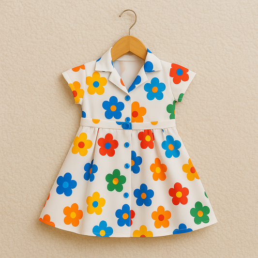 White Dress with Multicolor Flower Print
