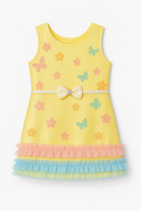 Floral Dress with Pastel Ruffle Hem